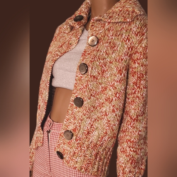 Vintage French Dressing Knit Cardigan Size S Big Brown Buttons Cutest pattern - Picture 3 of 5